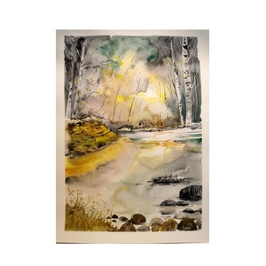 Aquarelle Petite Lueur au Loin Oeuvre originale image 1