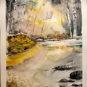 Aquarelle Petite Lueur au Loin Oeuvre originale image 2