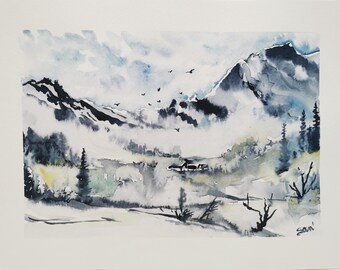 Aquarelle "Cold" Oeuvre originale