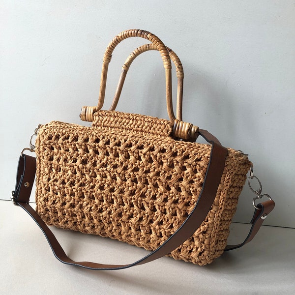 Bamboo Handle Bucket Bag