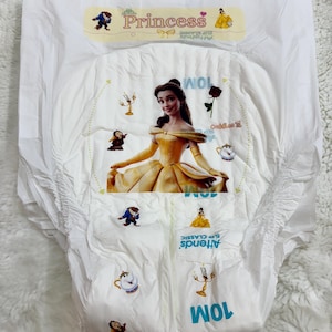 Cuddles Adult Pampers ABDL Adult Baby Diaper Nappy - iconic Princess - “Princess Belle&quot; - Size Medium & Size Large