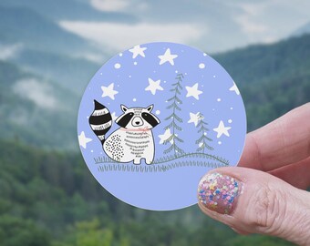 Raccoon in Forest Glossy Sticker | Raccoon Sticker, Trash Panda Sticker, Cute Raccoon Sticker, Raccoon Lover Sticker, Nocturnal Critter