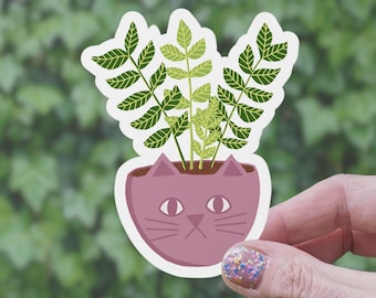 ZZ Plant Matte Sticker: Cat Planter, Waterproof Vinyl