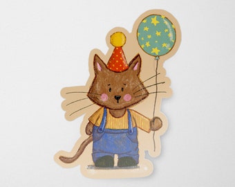 Birthday Cat Matte Vinyl Waterproof Sticker