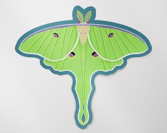 Luna Moth Matte Vinyl Waterproof Sticker | Stationery Art | Die Cut Sticker Decal