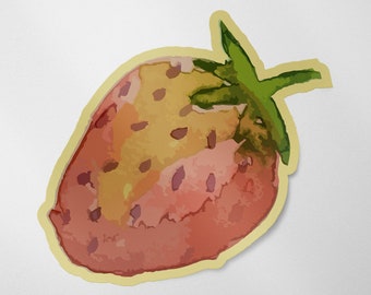 Watercolor Strawberry Vinyl Waterproof Sticker | Fruit Stationery Art | Die Cut Sticker
