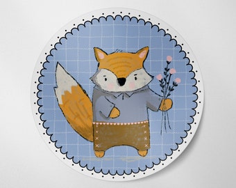 Fox Holding Flowers Matte Vinyl Waterproof Sticker | Stationery Art | Die Cut Sticker Decal