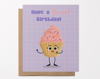 Cupcake Sweet Birthday Greeting Card | Hand Illustrated A2 Card | 100% Recycled Materials