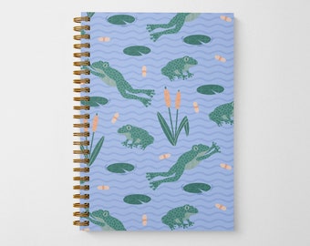 Leaping Frogs in Pond Spiral Bound Notebook with Lined Sheets