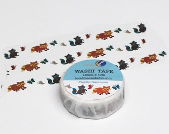 Playful Raccoons Washi Tape: Rice Paper Craft Tape