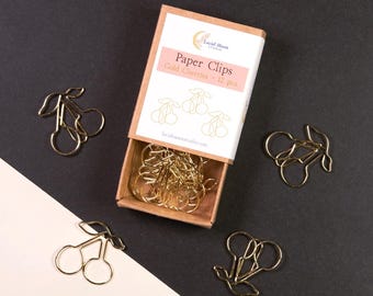 Boxed Gold Cherry Paper Clips: 12 Count, Office Accessory, Desk Coquette, Stationery Organizer