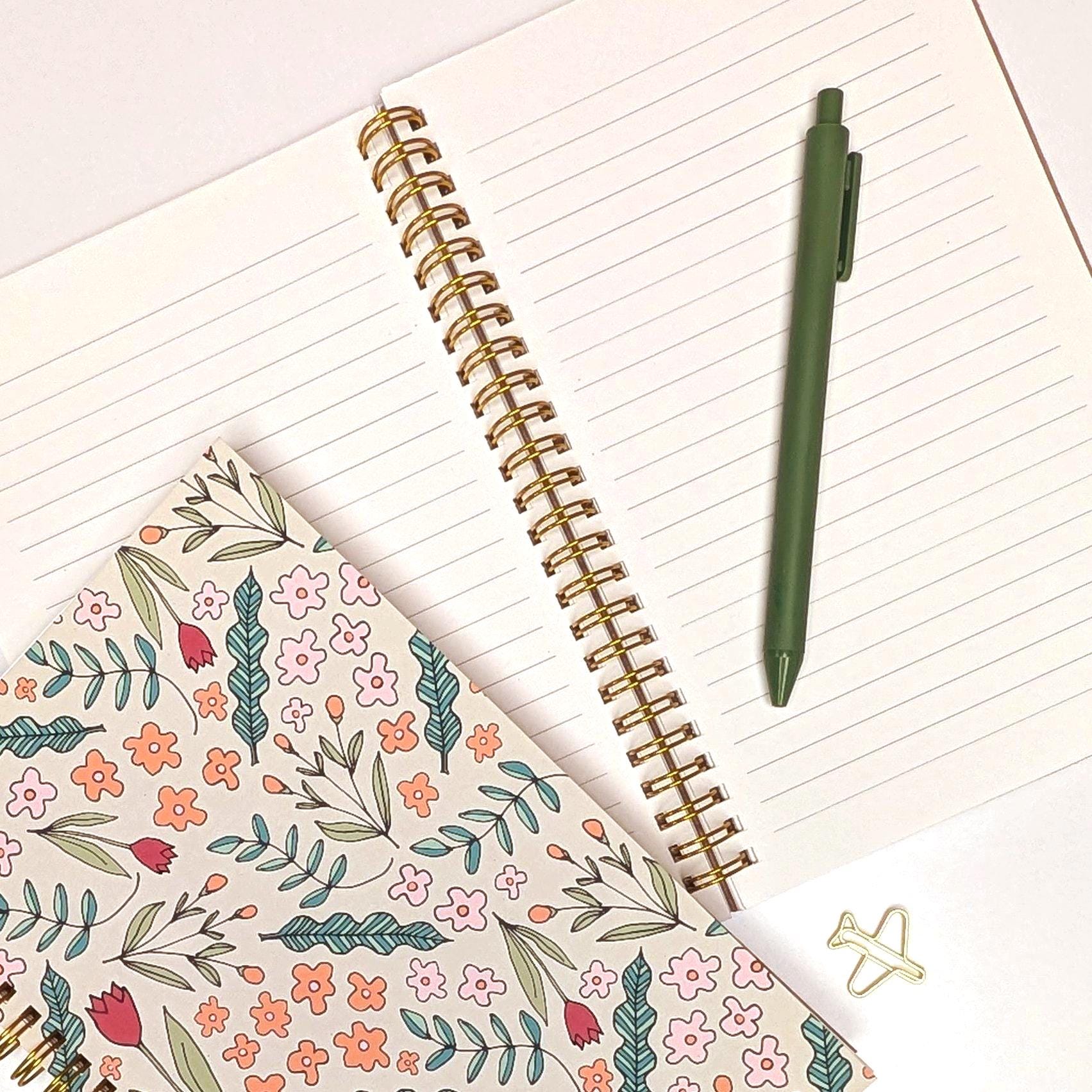 Floral Doodles Lined Notebook: Hand-illustrated Journal, Spiral ...