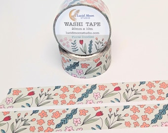 Floral Doodles Washi Tape | Journal Decoration, Nature Stationery, Planner Paper Tape
