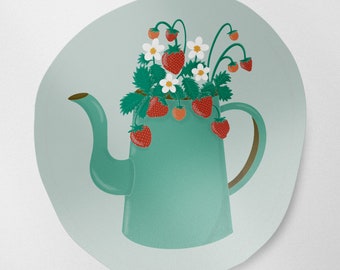 Strawberry Teapot Matte Vinyl Waterproof Sticker