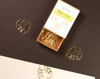 Gold Monstera Leaf Paper Clips: Botanical Desk Accessory, Planner Organization (12 pc Set)