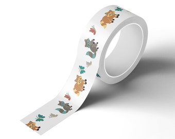 Washi Tape - Playful Raccoons (1 Roll) | Cute Washi Tape | Journaling Tape | Stationery Tape | Decorative Tape