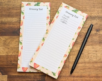 Watercolor Strawberry Grocery List Notepad: Tear-Off Checklist