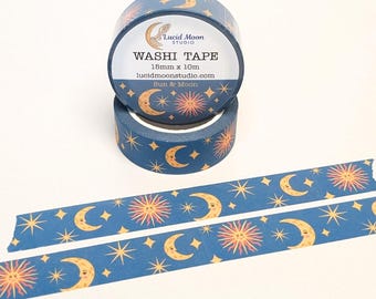 Cinta adhesiva decorativa Sol y Luna / Cinta adhesiva celestial para diario, Correo feliz para amigos por correspondencia, Papelería mística, Regalo para amantes de la luna
