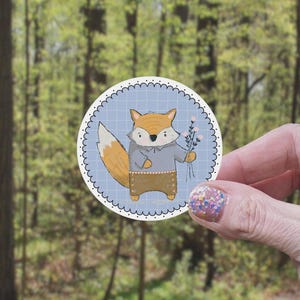 Fox with Flowers Vinyl Sticker | Cute Fox Sticker, Water Bottle Sticker, Cute Sticker, Fox Sticker, Handsome Fox Sticker, Wildlife Sticker