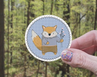 Fox with Flowers Vinyl Sticker | Cute Fox Sticker, Water Bottle Sticker, Cute Sticker, Fox Sticker, Handsome Fox Sticker, Wildlife Sticker