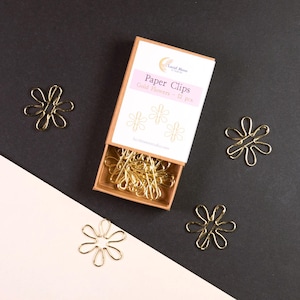 Boxed Gold Flower Paper Clips | 12 Pc, Paper Clip Boxed, Paper Clip Cute, Binder Clip, Gold Paper Clip, Flower Clip Gold, Paper Clip Flower