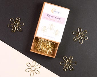 Gold Flower Paper Clips | 12 Pc Set, Boxed Journal Accessory, Stationery