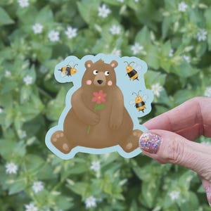 Bear with Bees Sticker | Vinyl Sticker, Cute Sticker, Cute Bear Sticker, Cute Bear, Nature Sticker, Cute Animal Sticker, Valentine Bear