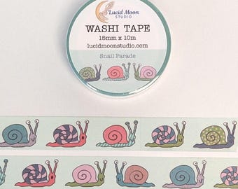 Cute Snail Washi Tape | Garden Journal Tape, Pen Pal Happy Mail, Nature Stationery, Snail Lover Gift