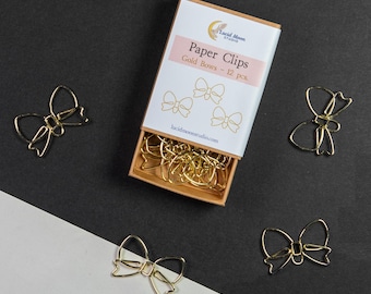 Boxed Gold Bow Paper Clips | 12 Pc, Modern Wedding Invitation Stationery