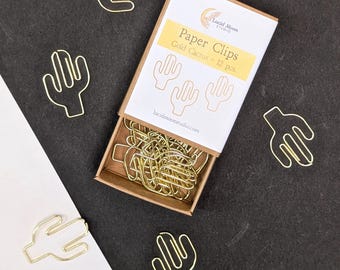 Boxed Gold Cactus Paper Clips: 12 Count, Binder, Office, Planner, Organization, Plant Lover, Stationery, Journal