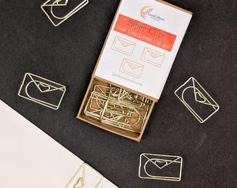 Gold Envelope Love Letter Paper Clips: 12 Pc Set, Snail Mail, Journal Organizer, Planner Accessories