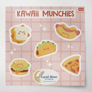 Kawaii Munchies Sticker Sheet | Planner Stickers, Cute Stickers, Kawaii Sticker Sheet, Fun Stickers