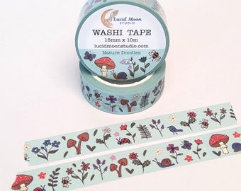 Mushroom Washi Tape | Nature Doodle Journaling Supplies, Scrapbooking, Crafting, Pen Pal Mail, Cottagecore Stationery