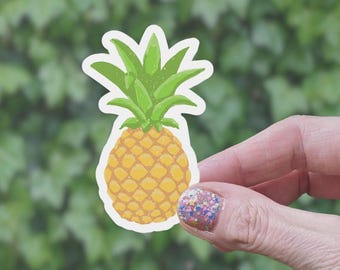 Pineapple Sticker: Tropical Fruit, Matte Vinyl, Weatherproof
