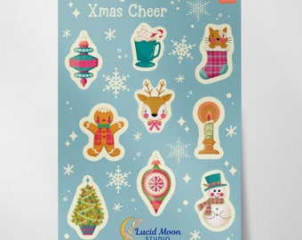 Christmas Xmas Cheer Matte Vinyl Sticker Sheet