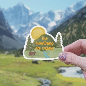 The Mountains Are Calling Mountain Scape Sticker | Outdoor Enthusiast Sticker, Mountain Landscape Sticker, Hiking Sticker, Nature Sticker