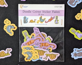 Doodle Critter Sticker Flakes | Mini Matte Vinyl Stickers, Journal Planner