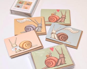 Snail Mini Note Cards | Boxed Enclosure Cards Set of 8, Cute Lunch Box Notes, Pen Pal Stationery, Thank You Gift Tags