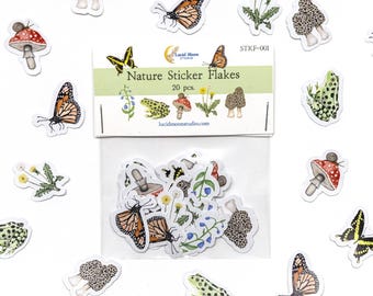 Nature Sticker Flakes | Mini Matte Waterproof Vinyl, Journal Planner Decoration, Party Table Confetti