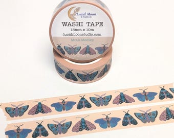 Moth Washi Tape | Cute Insect Journal Tape, Pen Pal Happy Mail, Cottagecore Stationery, Nature Lover Gift