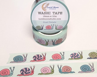 Cute Snail Washi Tape | Garden Journal Tape, Pen Pal Happy Mail, Nature Stationery, Snail Lover Gift