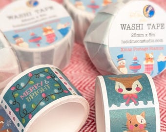 Francobollo natalizio Washi / Washi natalizio festivo, nastro adesivo per incartare i regali, timbro per biglietti, regalo per gli amanti della cancelleria, artigianato, posta ordinaria