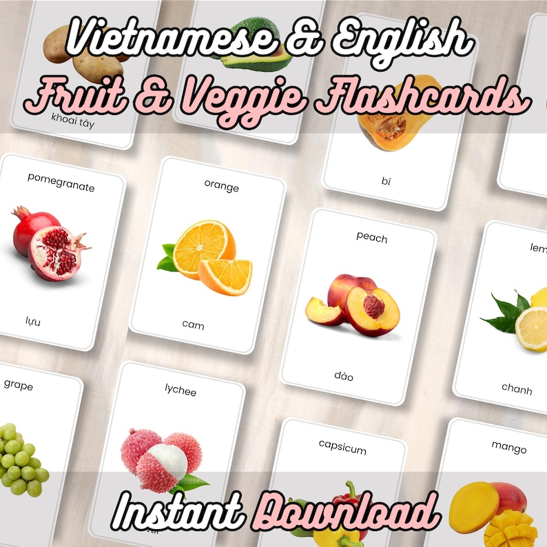 Bilingual Vietnamese English Flashcards - Fruits & Vegetables (digital ...