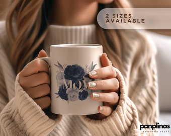 Blue Peony Flower Mug for Mom, Mug with Flowers for Mom, Blue Peony Adorned MOM,Floral MOM Mug, Blue Peonies Design, 11oz/15oz Coffee Cup