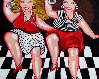 Dancing Martini Divas Colorful Humor Fun Friends Giclee Print