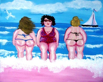 Three Divas Thongs Sunbathing Colorful Humor Fun Friends Giclee PRINT