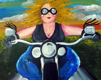 Biker Chick Harley Diva Colorful Humor Fun Giclee Print