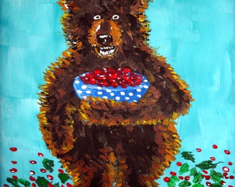 Raspberry Bear Whimsical Fun Giclee Print