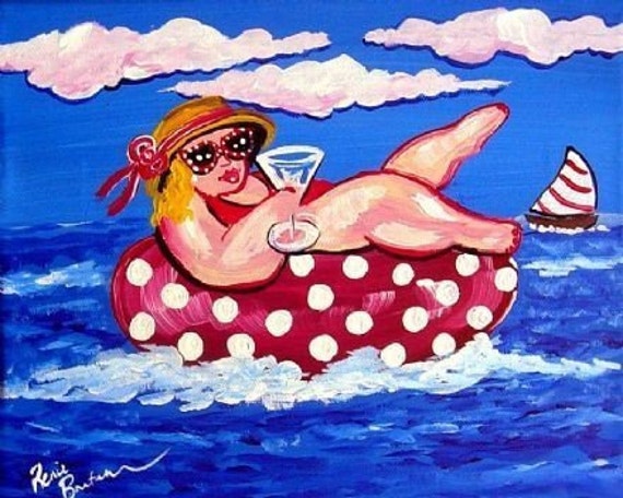 Dømme Skære Forhøre Big Beach Diva Martini Inter Tube Whimsical Folk Art Canvas | Etsy