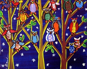 Owl Party Fun Colorful Night Sky